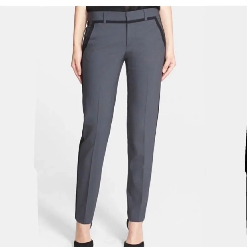 Vince Wool-Blend Tuxedo Fitted Striped Trouser - Gray & Black